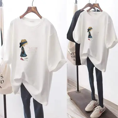 2023年新款ins潮女装中长款上衣设计感小众宽松白色短袖t恤夏季潮图片