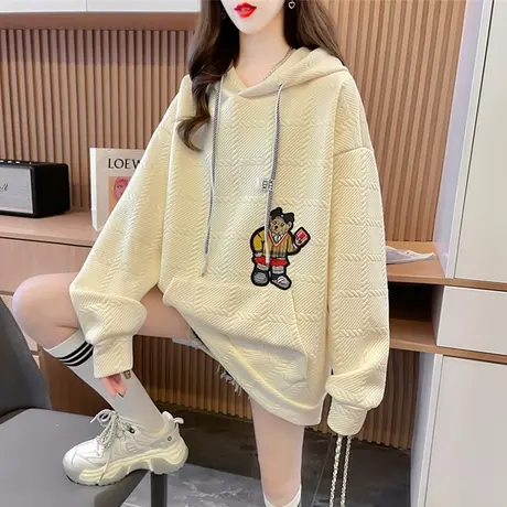 卫衣女秋冬季韩版宽松原宿bf慵懒风设计感小众加绒加厚华夫格外套图片