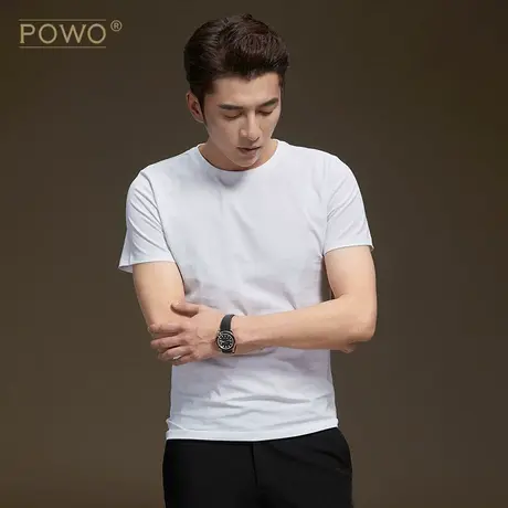 男士白色t恤短袖打底修身圆领纯色纯棉夏季黑色青年潮流体恤男装图片