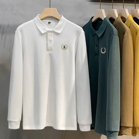 厚款长袖T恤男翻领商务休闲上衣2023春秋新款男士纯色polo衫男装商品大图