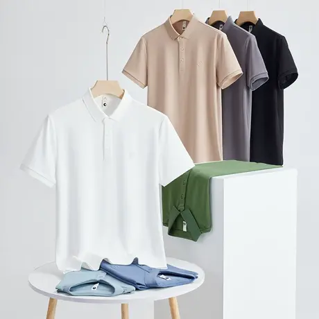男士polo衫短袖冰丝简约商务休闲男装上衣服男款t恤夏季2023新款商品大图