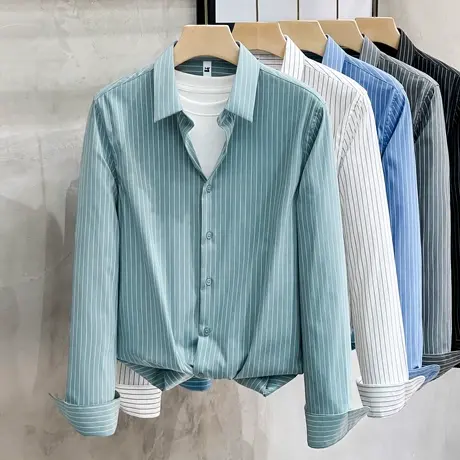 细条纹衬衫男商务高级感轻奢男装上衣春秋款修身潮流男士衬衣长袖商品大图