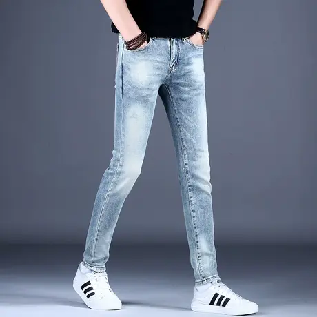 浅色夏天爆款牛仔裤男款修身小脚裤子秋冬高档2023韩版潮流休闲裤商品大图