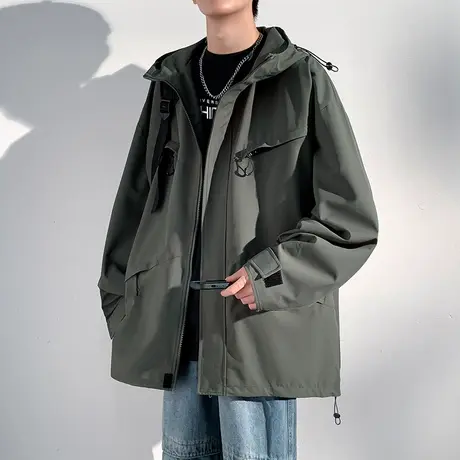 防水山系冲锋衣外套男春秋潮牌2023新款胖子宽松大码户外工装夹克商品大图