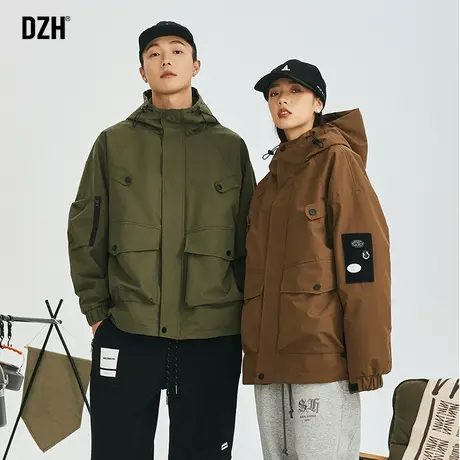 美式连帽冲锋衣外套潮牌男春秋季情侣装男生夹克2023新款大码男装商品大图