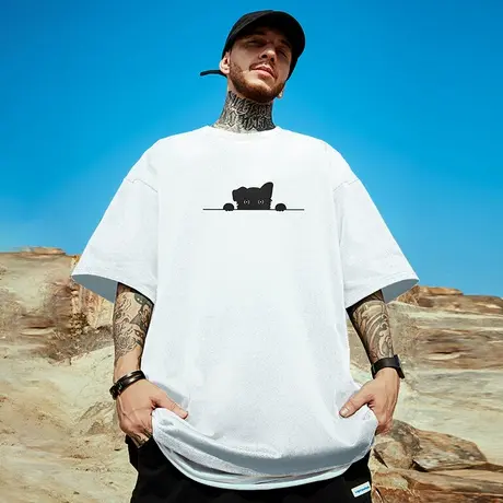 美式复古重磅潮牌短袖T恤简约大码男装加肥加大胖子宽松情侣半袖商品大图