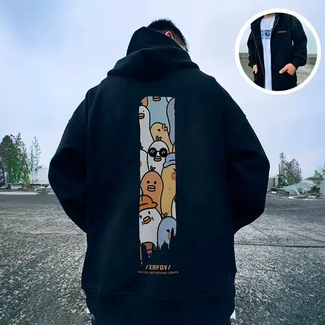 日系卡通加肥加大码男装连帽胖子外套拉链卫衣宽松休闲百搭春秋款商品大图