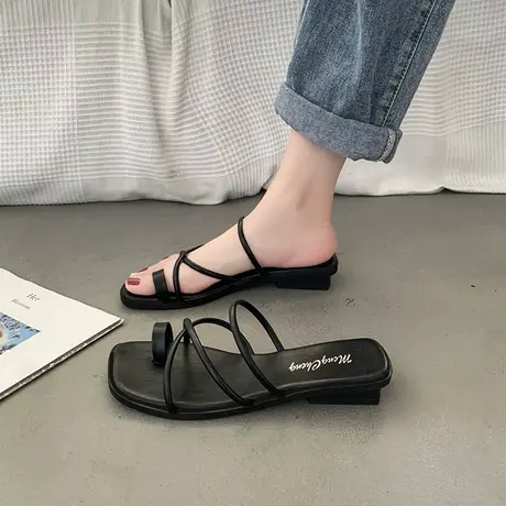 小众设计感低跟凉拖鞋女夏外穿2024年新款网红超火套趾夹脚一字拖商品大图