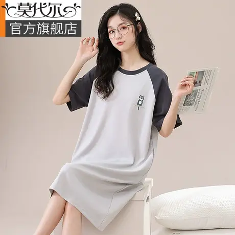 莫代尔睡裙女夏款纯棉薄款透气少女卡通女生过膝连衣裙睡衣居家服图片