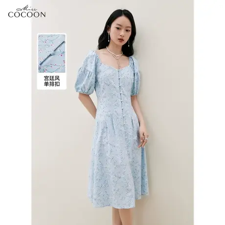 miss COCOON气质减龄泡泡袖连衣裙2023春装新款女设计感小众A字裙图片
