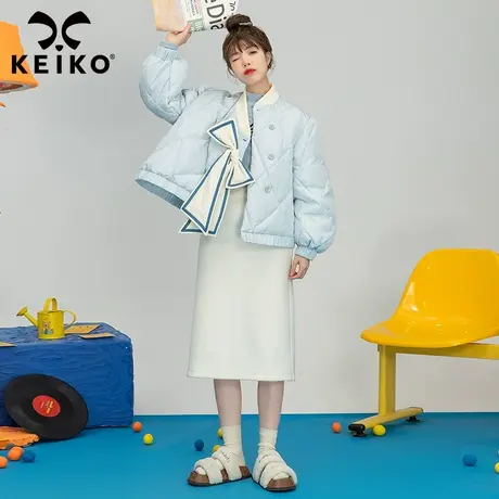 KEIKO 蝴蝶结扎花菱格棉服外套2024冬季学院风减龄加厚短款小棉袄图片