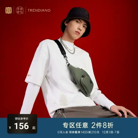 TRENDIANO『宫』联名系列春夏新款刺绣圆领宽松短袖T恤男装商品大图