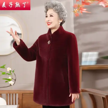 中老年人女奶奶装仿水貂绒皮毛一体大衣外套气质2023冬新款妈妈装图片