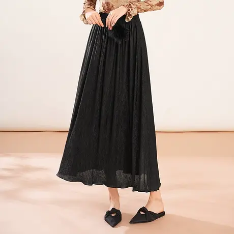 高级感春款百褶半身裙女2024a字长裙修身显瘦垂感牙签纹裙子新款图片