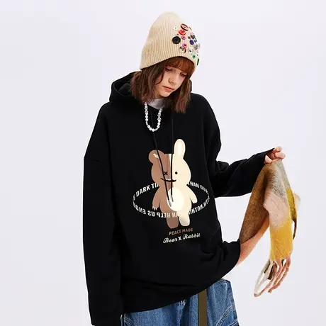 日系小众可爱风小动物印花潮牌连帽卫衣男宽松oversize大码连帽衫商品大图