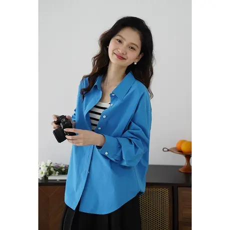 嘉茱莉2025春季新款翻领衬衫女宽松慵懒风衬衫上衣中长款宽松衬衣商品大图