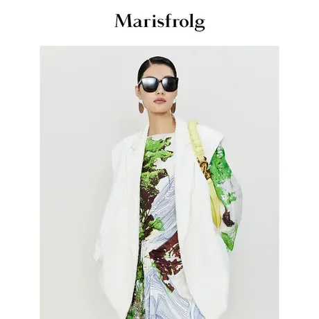 【肌理感面料】玛丝菲尔马甲23春季新款白色灯芯绒西装领马甲外搭商品大图