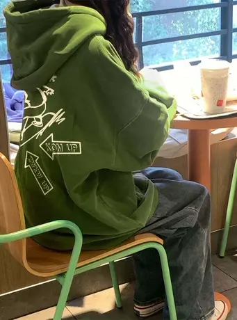 潮牌美式复古连帽卫衣女秋冬加绒加厚小众设计感oversize外套上衣商品大图