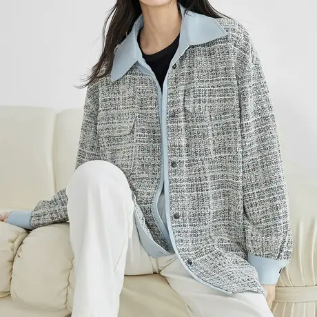 【2月25日春新品】法式气质小香风拼接衬衫高级感夹花宽松外套图片