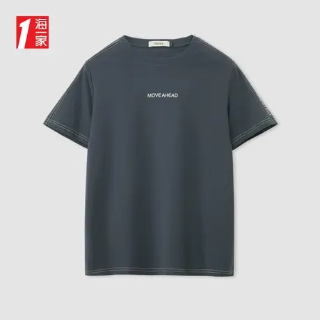 海一家舒适全棉短T2024年夏季新款简约字母经典圆领男士短袖T恤商品大图