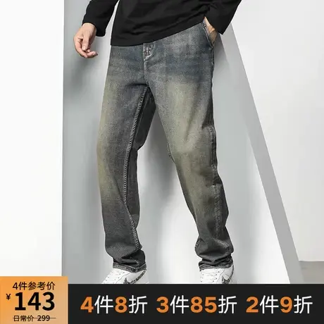GxxH大码男装秋季新款宽松复古牛仔裤男美式百搭休闲长裤220斤商品大图