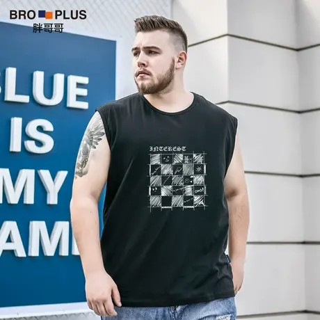 【棋盘格纯棉背心】大码男装背心男宽松加肥加大胖子肥佬无袖衫男图片