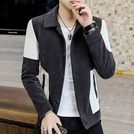 男士休闲外套秋冬季韩版帅气夹克加绒加厚男装灯芯绒潮牌冬装上衣商品大图