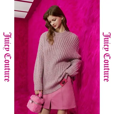 Juicy Couture橘滋初秋新款甜美系织标彩丝粗棒针圆领毛衣商品大图