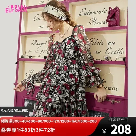 妖精的口袋法式方领碎花长袖连衣裙女2023春季新款宽松气质蛋糕裙图片