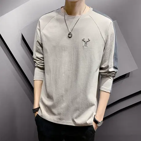 男士长袖t恤春秋季薄款棉感宽松体恤男装上衣服ins潮流打底衫卫衣商品大图