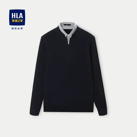 【礼盒装】HLA/海澜之家双领针织衫23秋冬新加厚假两件黑色毛衣男商品大图