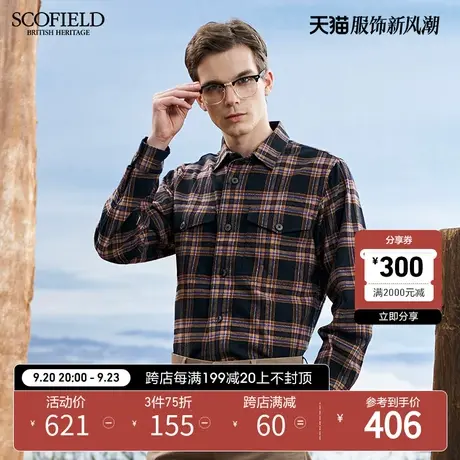 SCOFIELD 男长袖衬衫男休闲棉质格子衬衣透气舒适长袖衬衫上衣商品大图