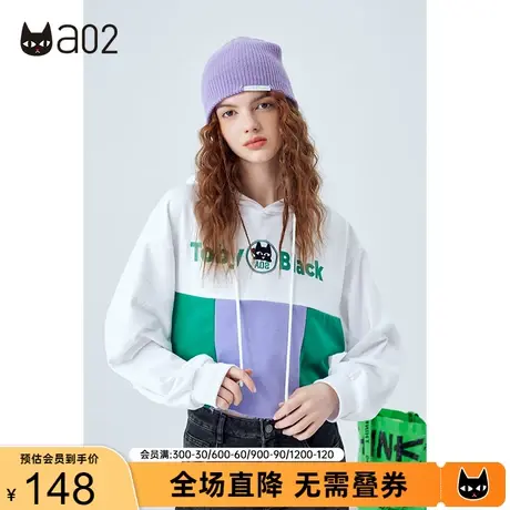 a02原创潮牌短款卫衣女秋新款拼接宽松连帽卫衣街头潮流上衣商品大图