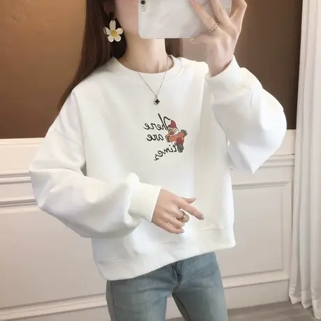 圆领刺绣卫衣女装春款2023年新款小个子爆款时尚洋气减龄百搭内衣商品大图