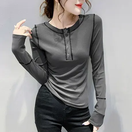 2023春秋新款时尚潮牌T恤女长袖修身显瘦上衣洋气紧身内搭打底衫图片