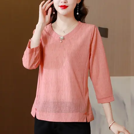 七分袖t恤衫女2023年夏季女上衣时尚洋气宽松遮肚小衫体恤打底衫商品大图