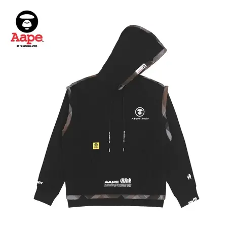 Aape旗舰店男装秋冬格纹撞色拼接休闲连帽抽绳卫衣3948XXJ商品大图
