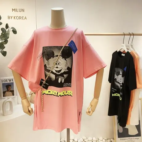 2021夏季新款连衣裙韩国东大门卡通休闲百搭中长款T恤裙宽松大码商品大图