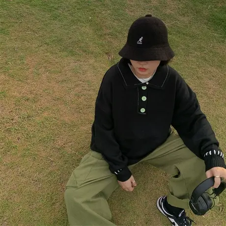 红续日系复古小众设计感Polo领毛衣女2023秋冬新款长袖针织衫上衣图片