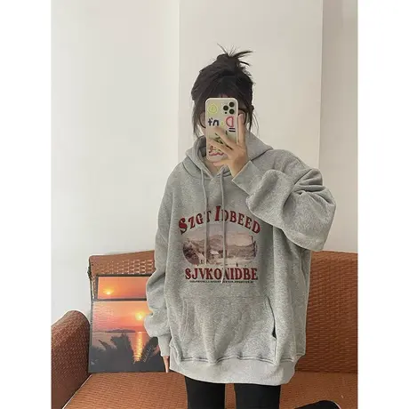 oversize设计感卫衣女ins潮牌秋冬加绒加厚国潮宽松大码连帽外套图片