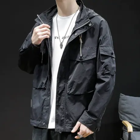 2023春秋休闲工装夹克男外套连帽宽松ins潮牌大码秋季潮流多口袋商品大图