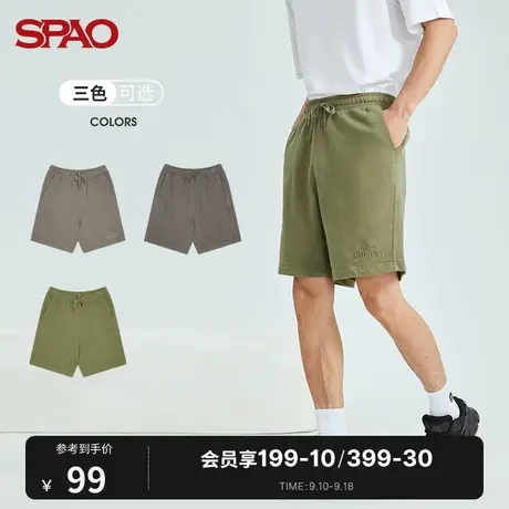 SPAO 男士休闲裤短裤夏季字母刺绣复古宽松休闲时尚抽绳运动短裤商品大图