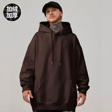 重磅卫衣大码秋冬款连帽加绒加厚胖子纯色外套男秋冬潮牌宽松男生商品大图