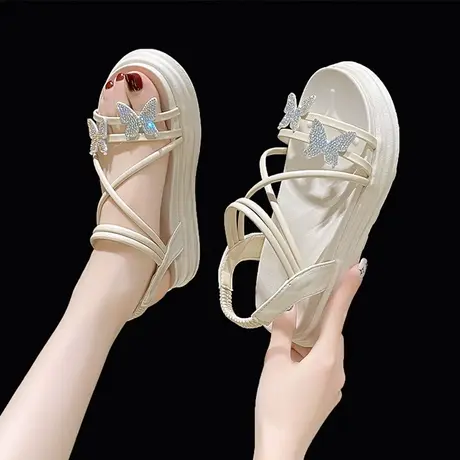 凉鞋女夏2023年新款透明蝴蝶厚底网红时装松糕海边高跟沙滩罗马鞋商品大图
