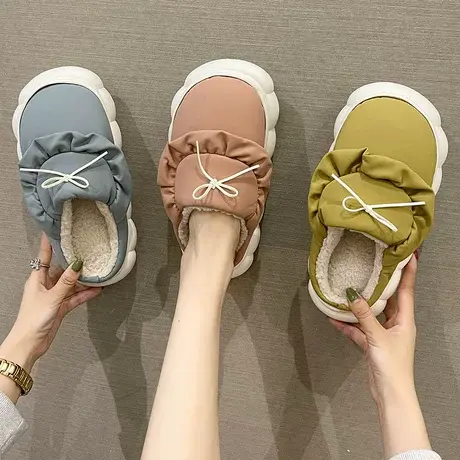 踩屎感厚底棉拖鞋女秋冬季时尚外穿毛绒保暖防水防滑室内居家棉鞋商品大图