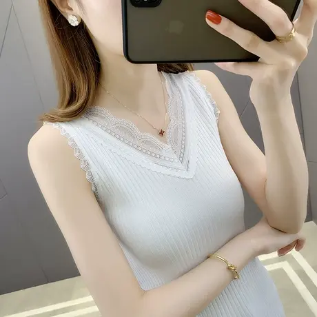 网红针织吊带背心女夏内搭设计感蕾丝花边打底衫上衣外穿ins超火图片