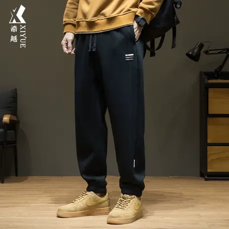 希越重磅摇粒绒卫裤男2024春秋加绒美式运动裤宽松大码束脚长裤子图片