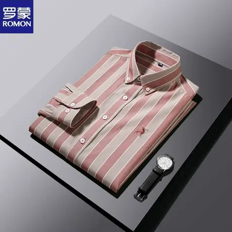 罗蒙新款刺绣纯棉条纹衬衫男士长袖春秋时尚商务休闲全棉青年寸衣图片