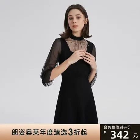 朗姿旗下奥莱新款连衣裙网纱拼接收腰显瘦气质通勤女式连衣裙商品大图