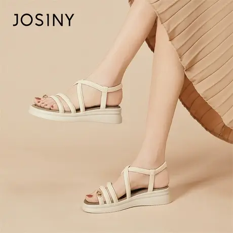 Josiny/卓诗尼厚底凉鞋女2024年新款春夏季绑带松糕休闲软罗马鞋商品大图
